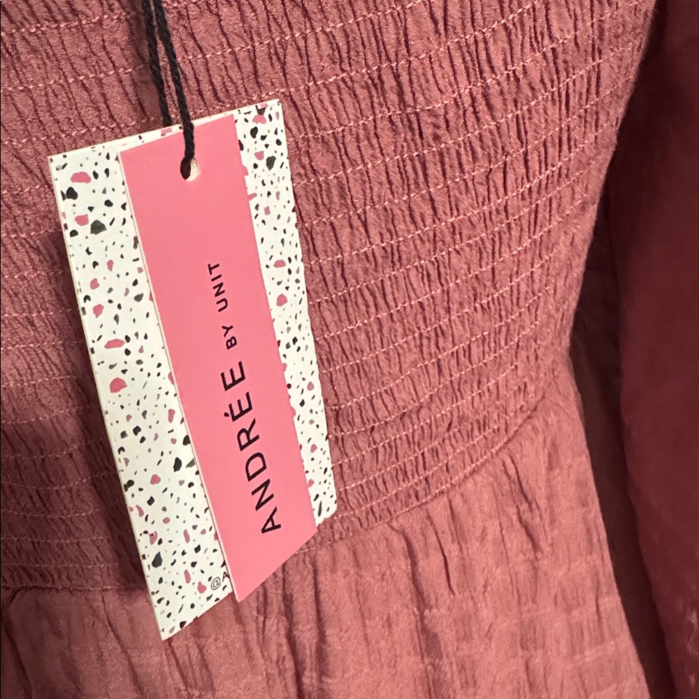 ANDREE BY UNIT Mauve Rose Smocked Tiered Long Sleeve Dress - Picture 5 of 5
